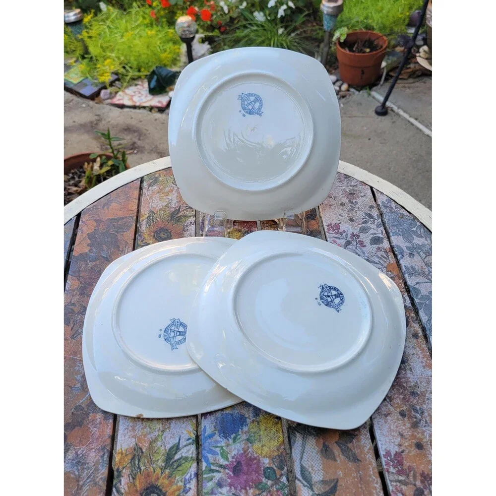 Paden City Pottery Yellow Square Plates - Mid-Century American China - Set of 3